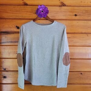 Oatmeal Long Sleeve Top with Brown Elbow Patches